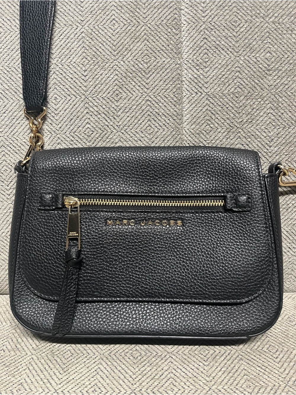Marc Jacobs Black Pebbled Leather Crossbody with Gold-Tone Accents